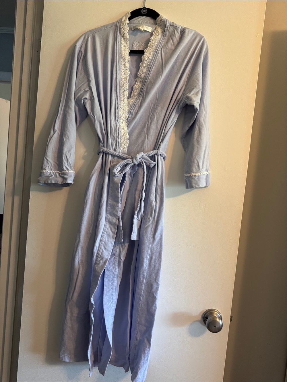 Eileen West Light Blue Periwinkle Lace-Trim Long Robe